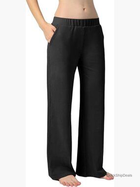 High-Waist Wide Leg Lounge Pants with Pockets - Stretch Pull On